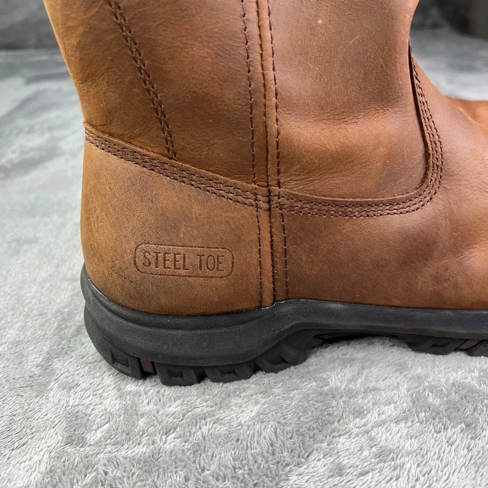 Caterpillar Work Boots Mens 8 Wide Summer‎ Brown Drawbar Pull-On Steel Toe New